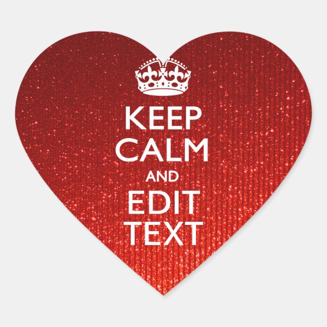 Glamour Red Festive Personalized Keep Calm Heart Sticker (Front)