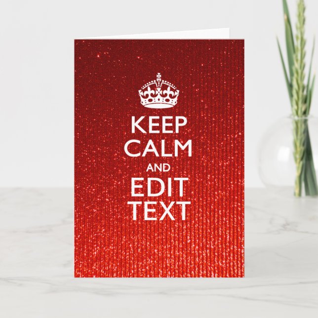 Glamour Red Festive Personalized Keep Calm Holiday Card (Front)