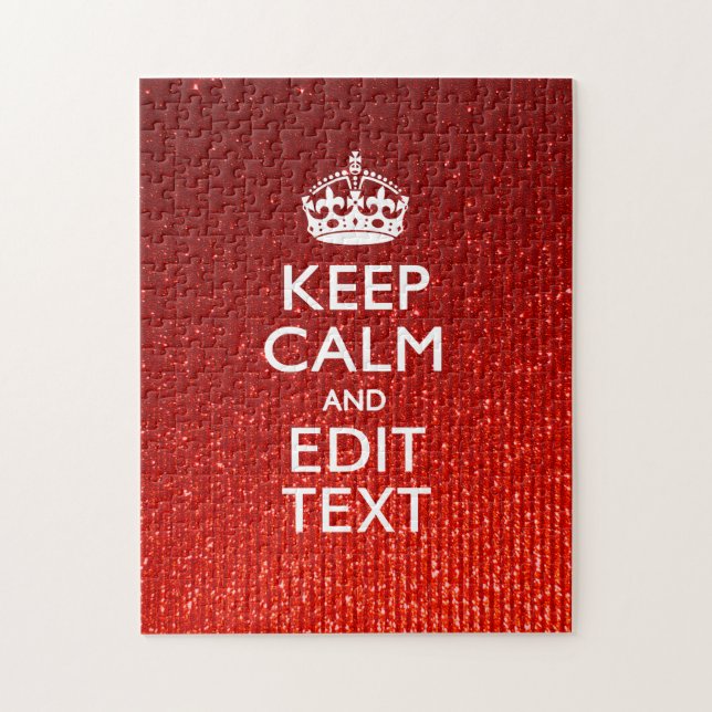 Glamour Red Festive Personalized Keep Calm Jigsaw Puzzle (Vertical)