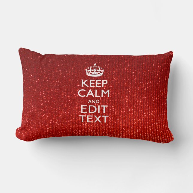 Glamour Red Festive Personalized Keep Calm Lumbar Pillow (Front)