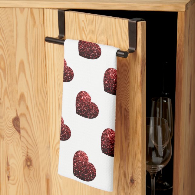Glamour Red Glitter sparkles Heart pattern Kitchen Towel (Thirds Fold)