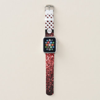 Glamour Red Glitter sparkles Hearts Monogram Apple Watch Band