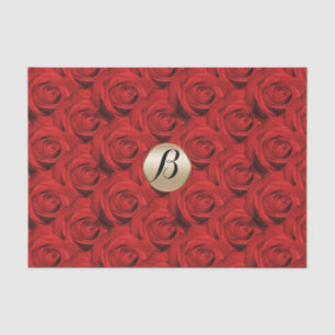 Glamour Red Roses Gold Monogram Elegant Modern Tissue Paper