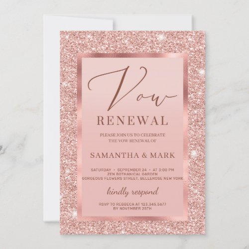 Glamour rose gold glitter foil Vow Renewal Invitation