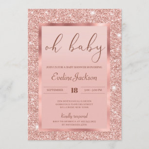 Glamour rose gold glitter sparkles baby shower invitation