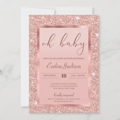 Glamour rose gold glitter sparkles baby shower invitation