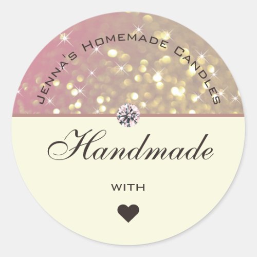 Glamour Rose Gold Lilac Glitter Handmade with Love Classic Round Sticker
