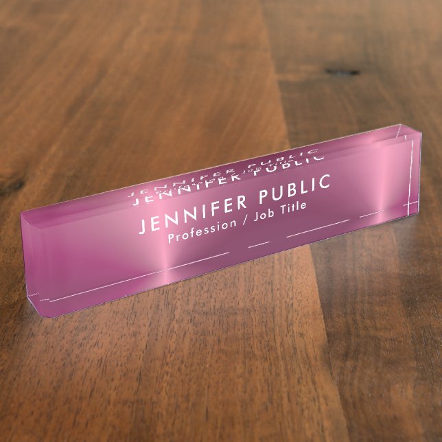 Glamour Rose Gold Name Text Template Elegant Desk Name Plate (Side)