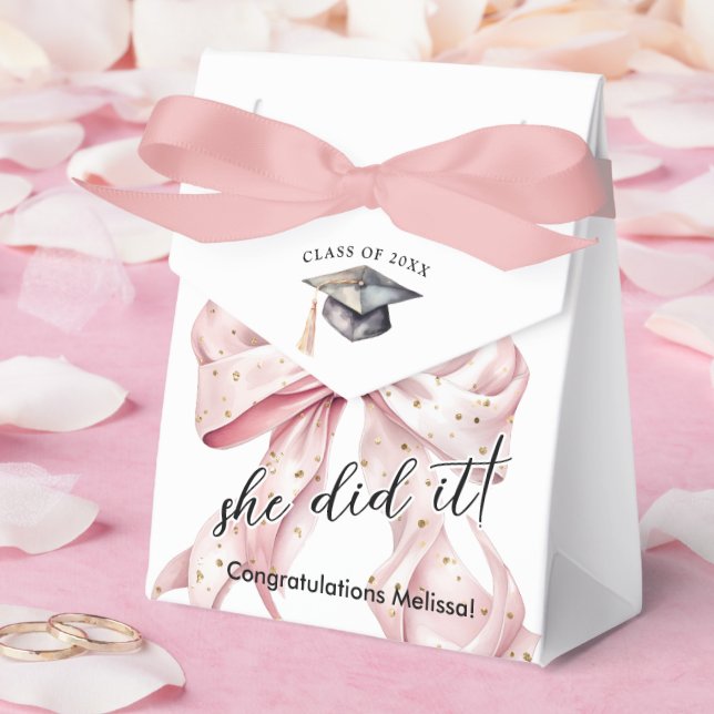 Glamour Rosegold Bow Graduation Favor Boxes (Wedding)