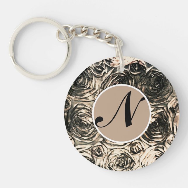 Glamour Roses Gold Bronze Rustic Floral Glam Keychain (Front)