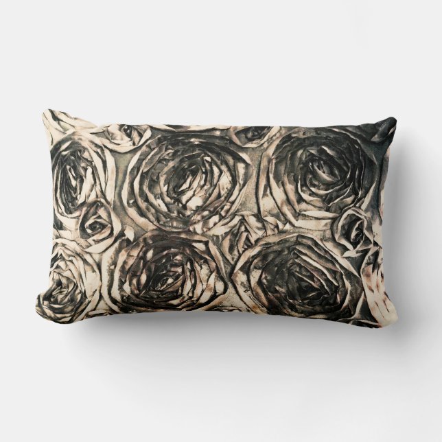 Glamour Roses Gold Bronze Rustic Floral Glam Lumbar Pillow (Front)