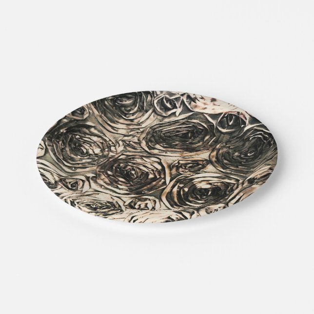 Glamour Roses Gold Bronze Rustic Floral Glam Paper Plates (Angled)
