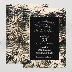 Glamour Roses Gold Bronze Rustic Floral Wedding Invitation