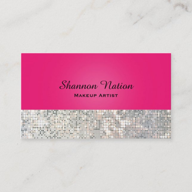 Glamour Sequin Glitter Hot Pink Glam Business Card (Front)