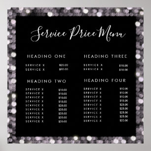 Glamour Service Price Menu Custom Make Printed Poster