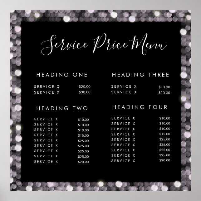 Glamour Service Price Menu Custom Make Printed Poster (Front)