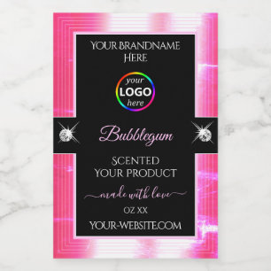Glamour Shiny Girly Pink Black Logo Product Label