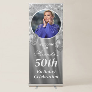 Glamour Silver Birthday Retractable Banner
