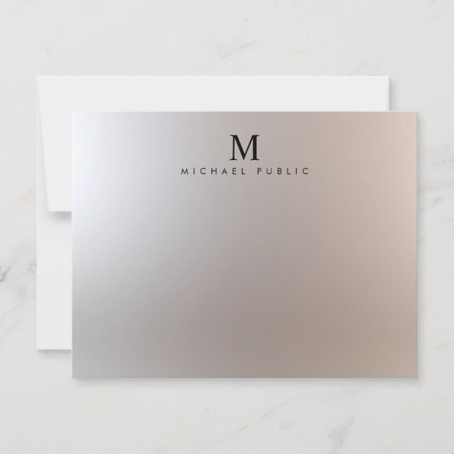Glamour Silver Custom Modern Elegant Monogram Note Card (Front)