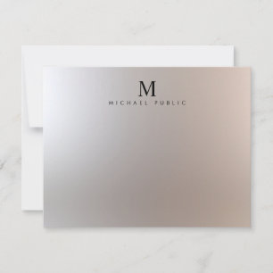 Glamour Silver Custom Modern Elegant Monogram Note Card