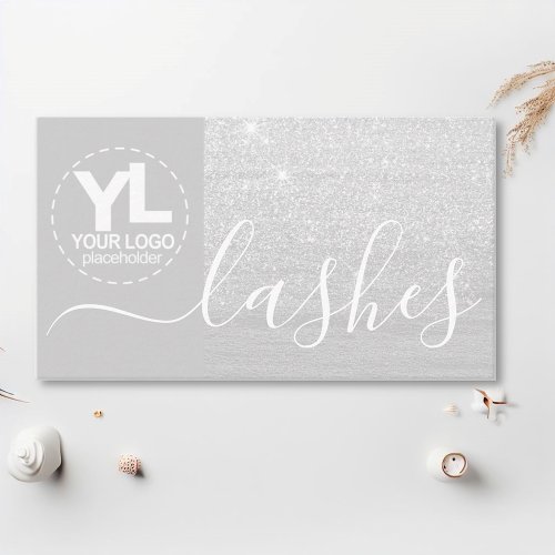 Glamour Silver Glitter Glam Bling Logo Template Business Card