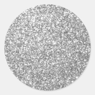 Glamour Silver Glitter Look Blank Template Classic Round Sticker