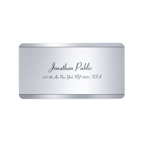 Glamour Silver Plain Modern Elegant Script Address Label