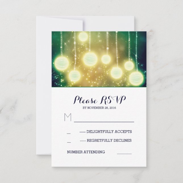 glamour string light lanterns wedding RSVP cards (Front)