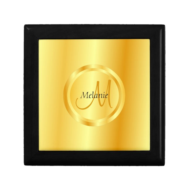 Glamour Template Faux Gold Modern Monogram Gift Box (Front)