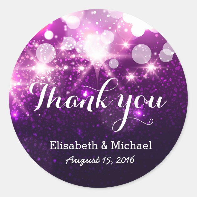 Glamour Trendy Purple Glitter Sparkles - Thank You Classic Round Sticker