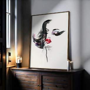 Glamour Watercolor Black White Simple Boutique Art Poster