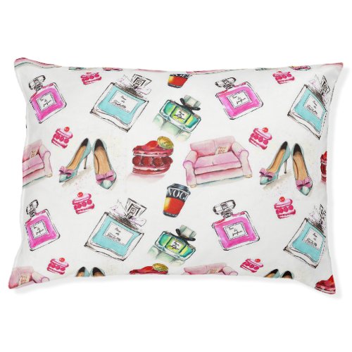 Glamour Watercolor Fashion Seamless Pattern Pet Bed