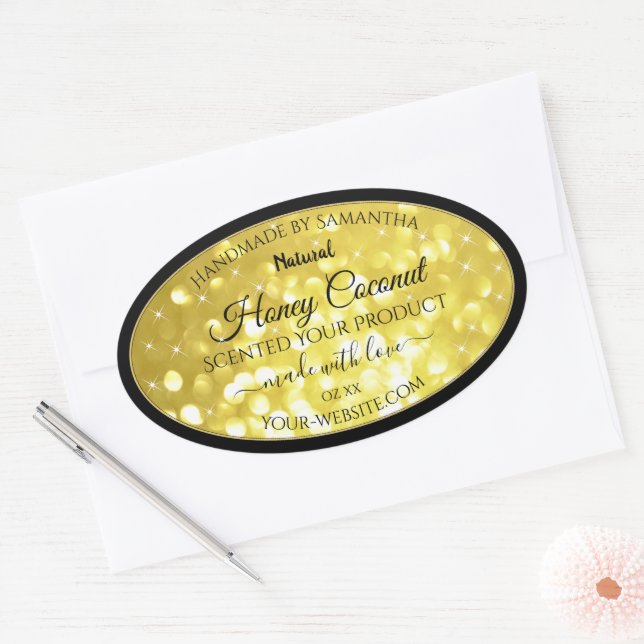 Glamour Yellow Gold Sparkle Glitter Product Labels (Envelope)