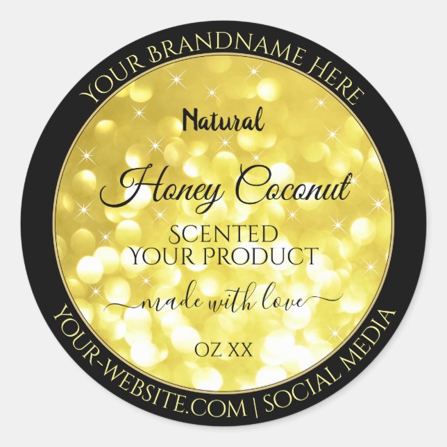Glamour Yellow Gold Sparkle Glitter Product Labels (Front)