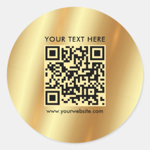 Glamour Your Custom Text Logo QR Code Gold Classic Round Sticker