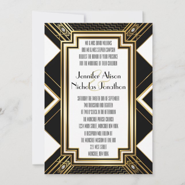 Glamourous Art Deco Geometric Wedding Invitation (Front)