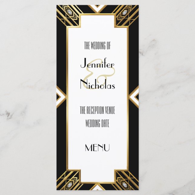 Glamourous Art Deco Geometric Wedding Menu (Front)