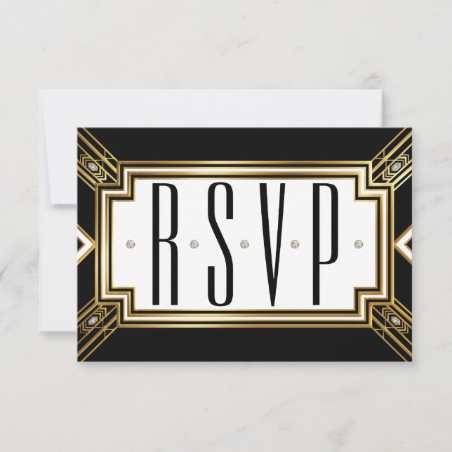 Glamourous Art Deco Geometric Wedding RSVP (Front)