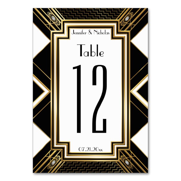 Glamourous Art Deco Geometric Wedding Table Number Card