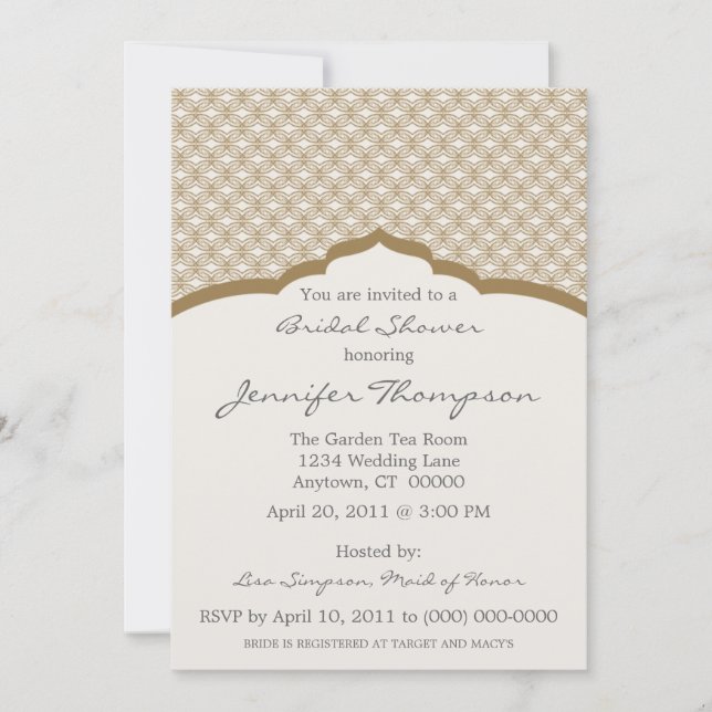 Glamourous Chic Bridal Shower Invitation. Brown Invitation (Front)