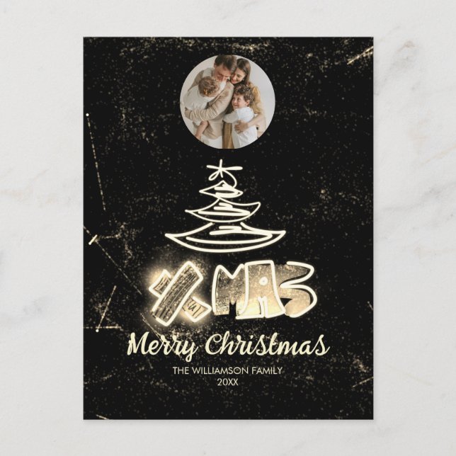 Glamourous Chic Xmas Golden Glow Tree Photo Postcard (Front)