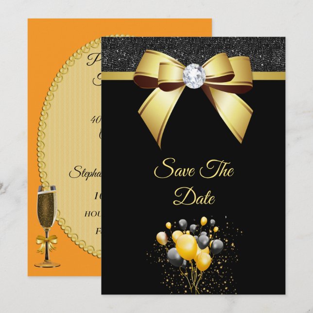 Glamourous Elegance Birthday Party Save The Date (Front/Back)