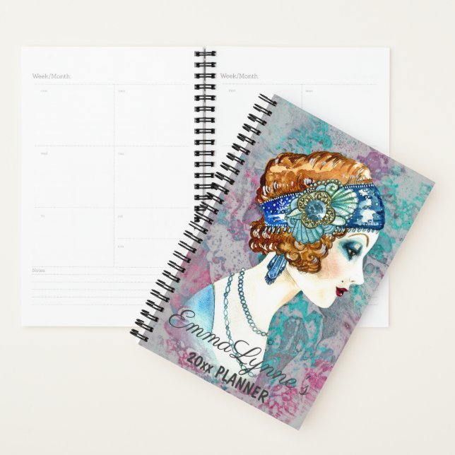 Glamourous Flapper Girl Gray Name Planner (Display)