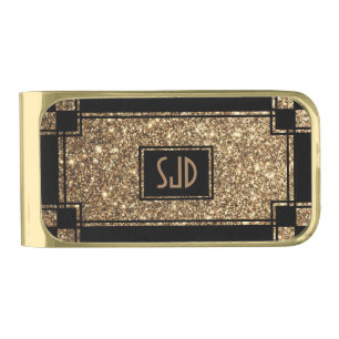 Glamourous Gatsby Gold Glitter Art Deco Chintz Finish Money Clip