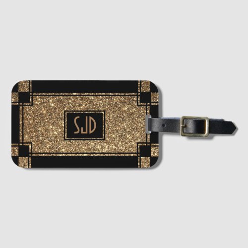 Glamourous Gatsby Gold Glitter Art Deco Chintz Luggage Tag