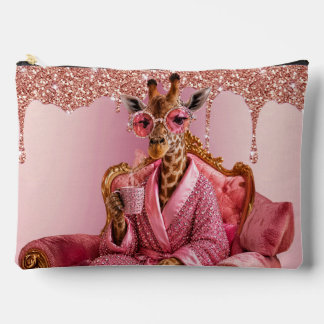 Glamourous Giraffe Elegance in Pink Accessory Pouch
