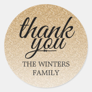 Glamourous gold glitter ombre thank you classic round sticker