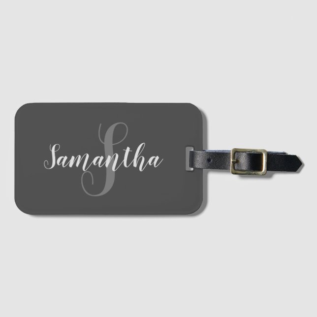 Glamourous Gray and White Monogram Luggage Tag (Front Horizontal)