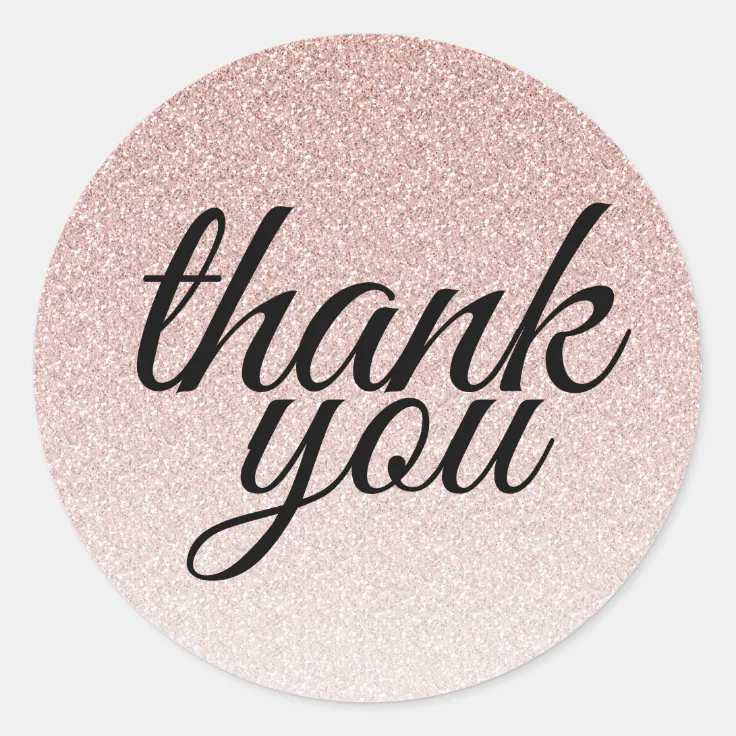 Glamourous pink glitter ombre thank you classic round sticker | Zazzle