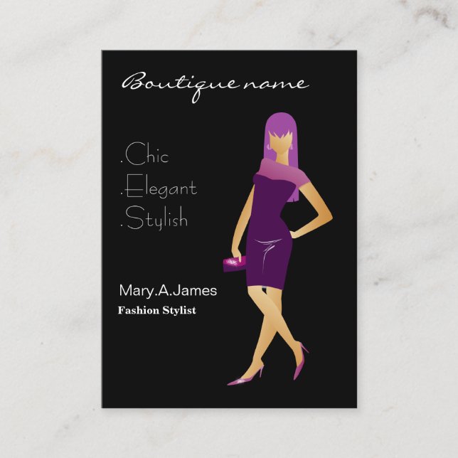 glamourous purple fashion boutique business card (Front)